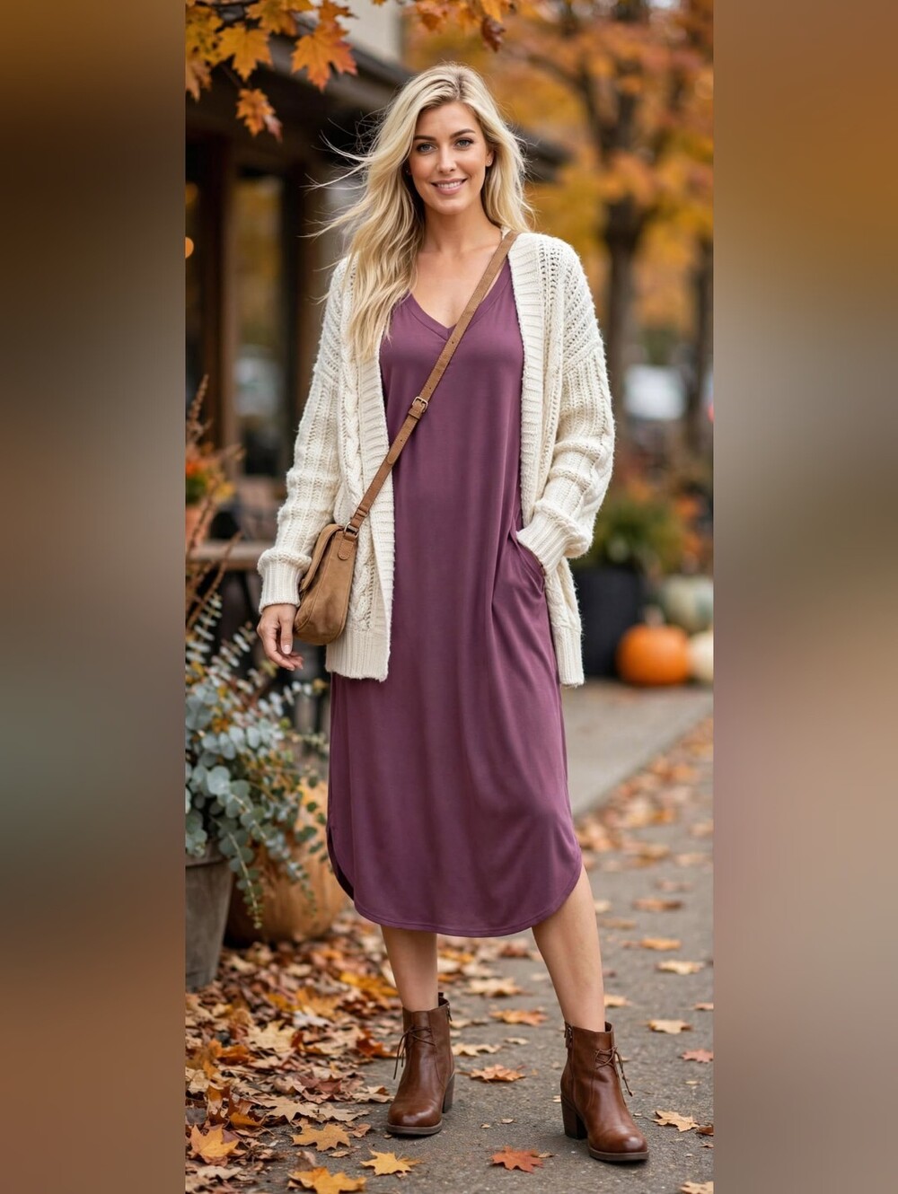 Zenana Plum Everyday Midi T-Shirt Dress Pockets S M L 1X 2X 3X NWT